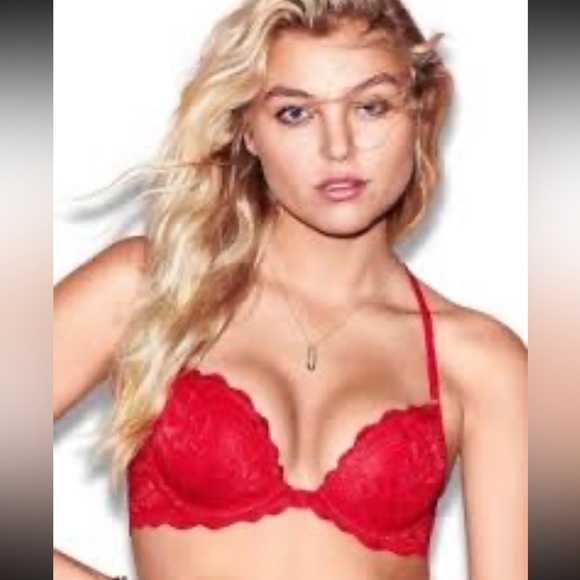 Victoria’s Secret Pink Red Floral Lace Racerback Bra Front Closure 32D - Picture 1 of 10
